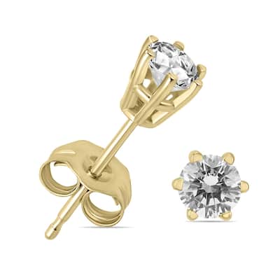 Marquee 1/4 Carat TW 6 Prong Round Diamond Solitaire Stud Earrings In 14k Yellow Gold