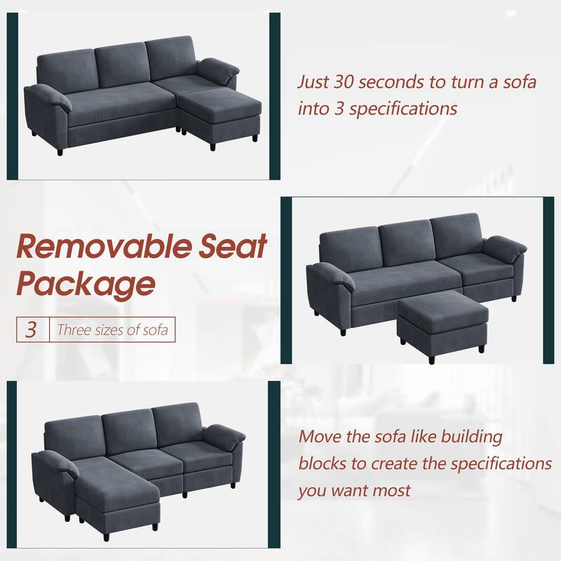 Futzca ​Sectional Sofa Couch, 3 Seat L Shaped Sofa with Removable Pillows