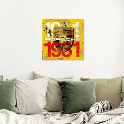 Hatcher and Ethan Prints 'Famous Race car' Transportation Yellow Wall Art Canvas Print