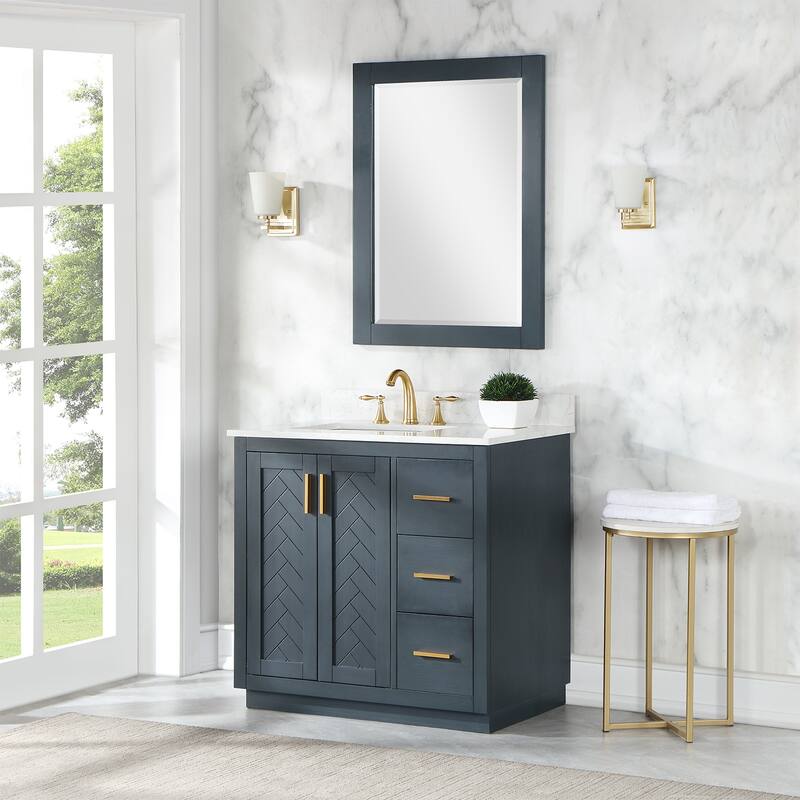 Altair Gazsi Bathroom Vanity with Composite Stone Countertop with Mirror