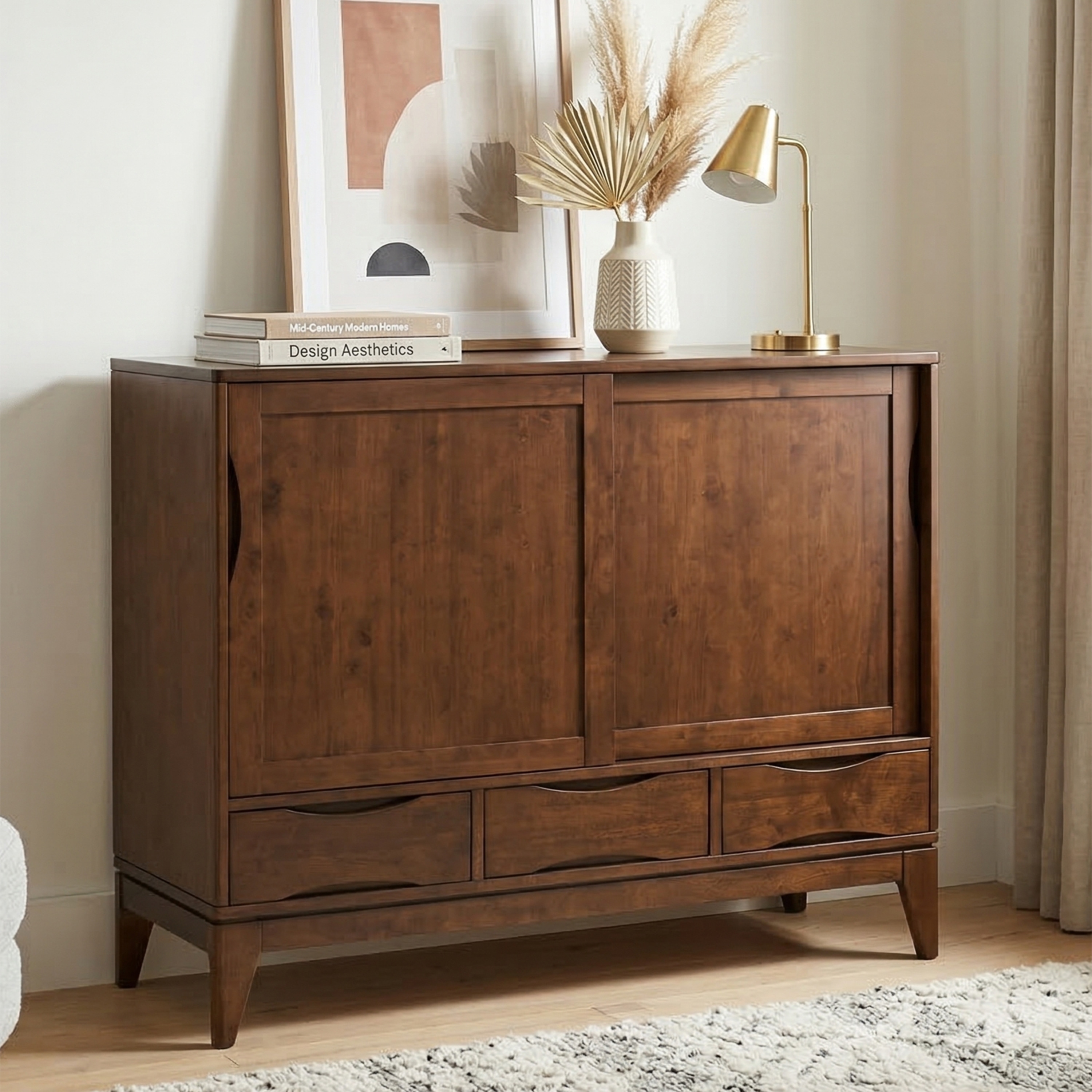 WYNDENHALL Pearson SOLID HARDWOOD 48" Wide Modern Medium Storage Cabinet - 48"w x 17"d x 42" h