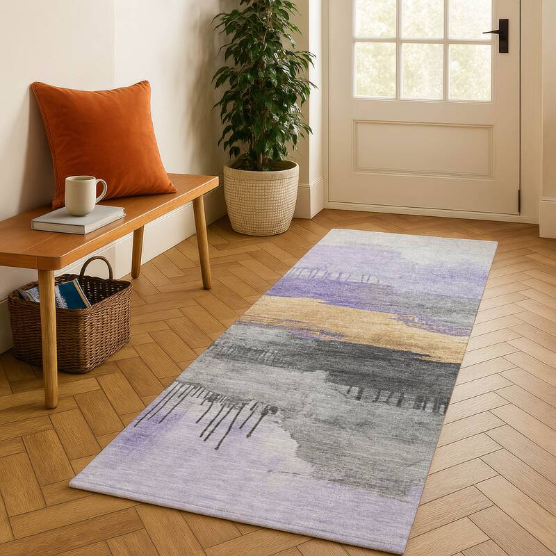 Premium Washable Super Soft Modern Glam Mayfield Rug - Lavender - 2'3" x 7'6"
