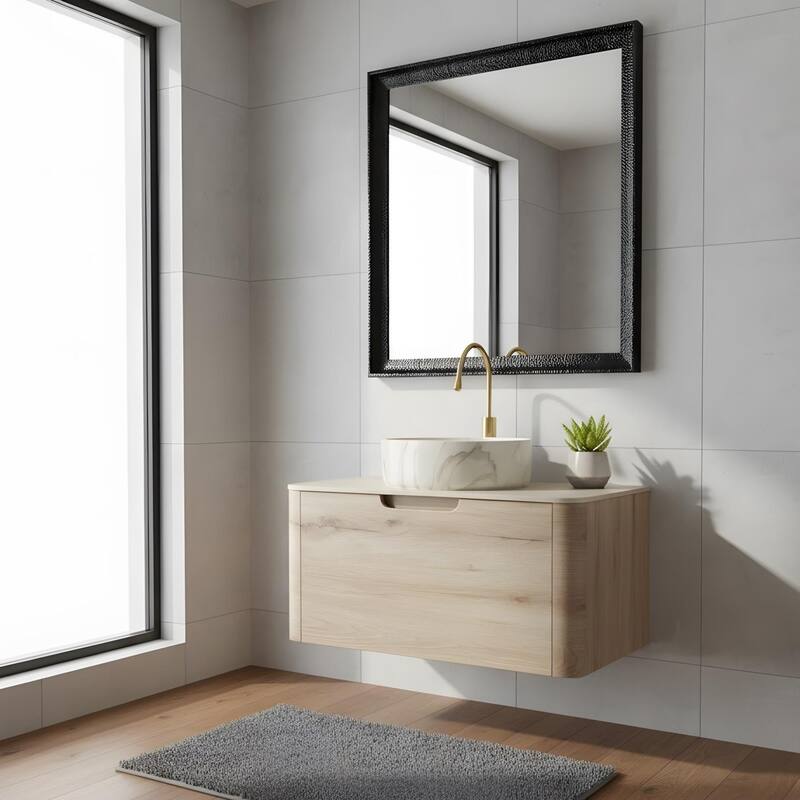 Wall-mounted Bathroom Vanity with Round Vessel Basin