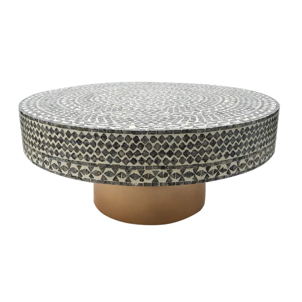 Janus Capiz Coffee Table with Pedestal Base - 35.25" - Gray, Beige, and Gold