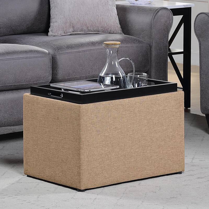 Convenience Concepts Designs4Comfort Accent Storage Ottoman with Reversible Tray - Tan Fabric