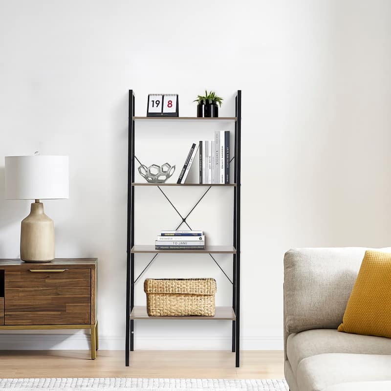 Carbon Loft Ogzewalla 4-shelf Wood and Metal Ladder Bookcase