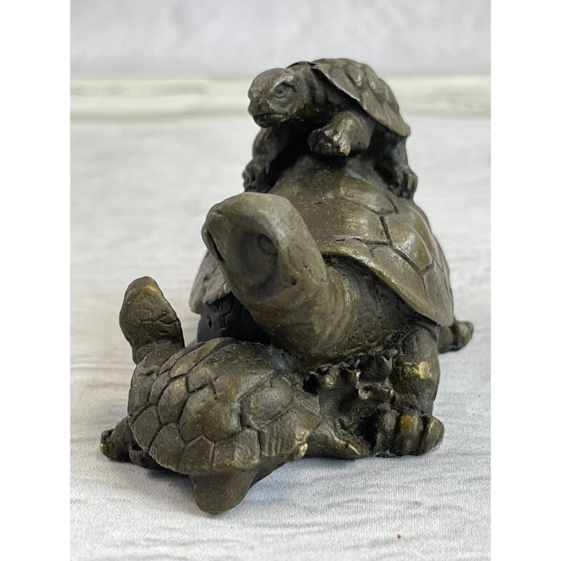 Original Mother Turtle With Baby Hatchling Bronze Sculpture Reptile Sea Statue