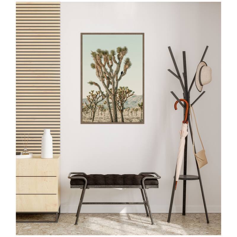 Kate and Laurel Joshua Tree With Crow by Alicia Bock Framed Canvas Wall Art Print