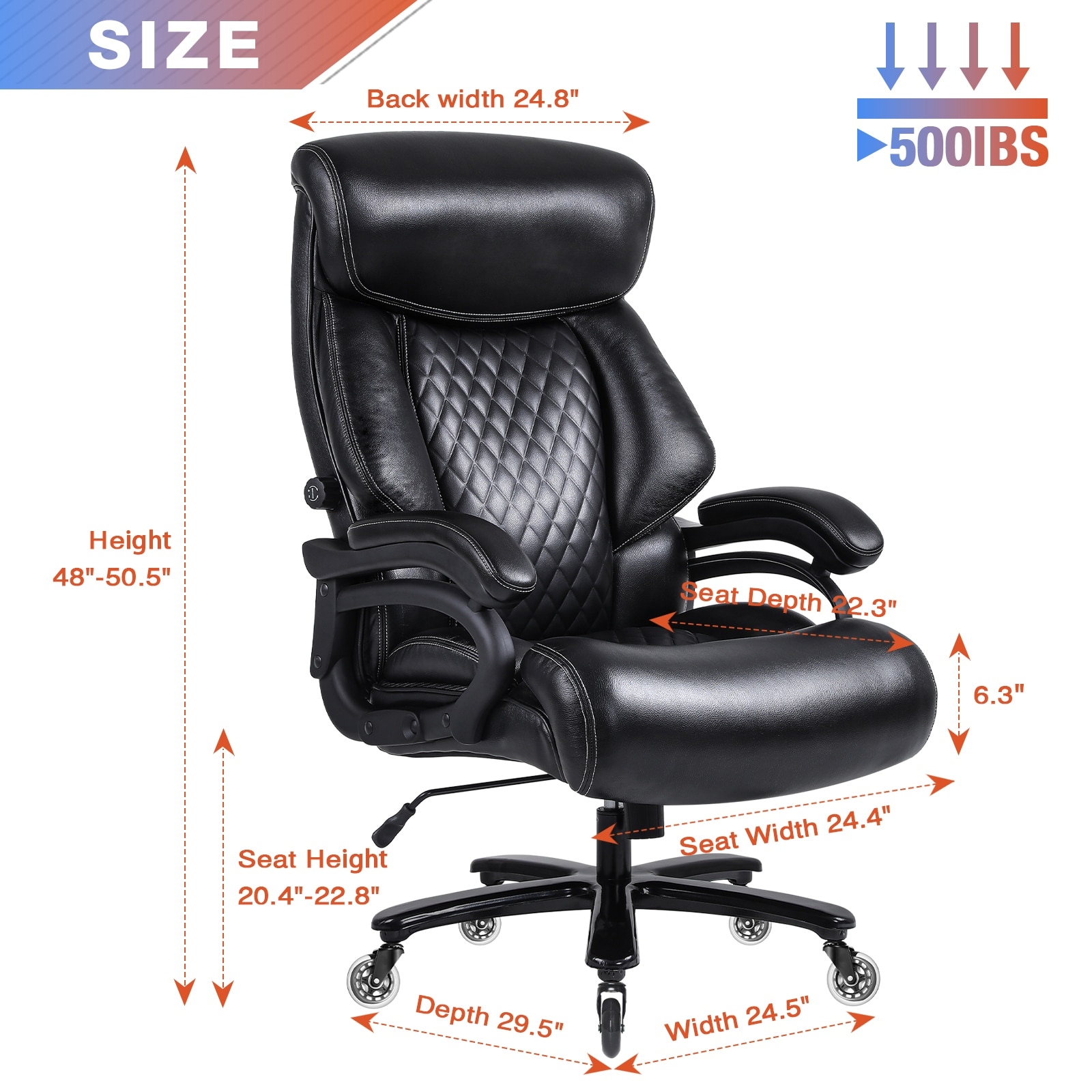 Big and Tall Office Chair 500lbs for Heavy People with Quiet