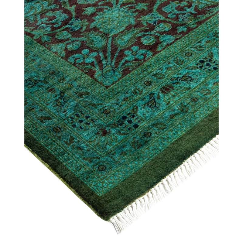 Overton Hand Knotted Wool Vintage Inspired Modern Contemporary Overdyed Green Area Rug - 9' 10" x 14' 0"