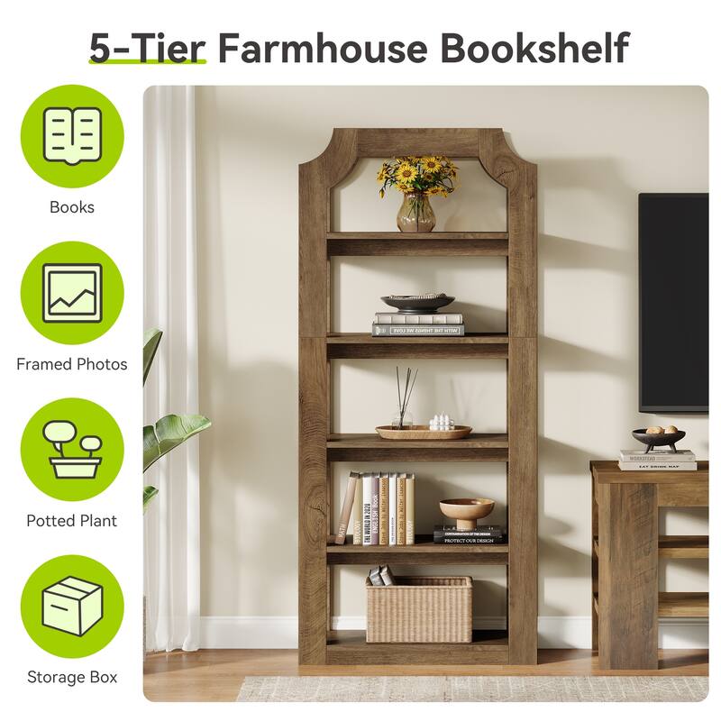 Tall 5 Shelf Bookcase, Storage And Display Bookshelf For Home Office And Living Room