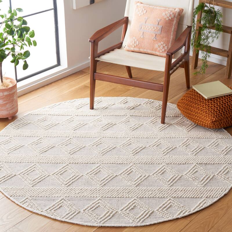 SAFAVIEH Handmade Natura Mariolina Transitional Wool Rug - 6' Round - Ivory/Beige