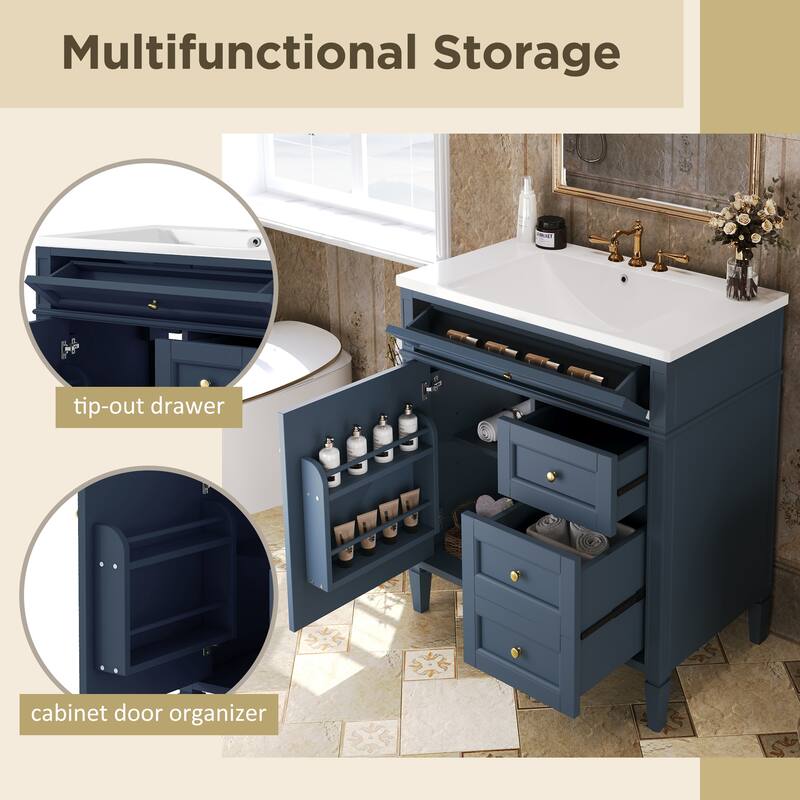 Bathroom Vanity with Sink, Undermount Bathroom Sink Cabinet, Bathroom Storage Cabinet with 2 Drawers, 1 Tip-Out Drawer & 1 Door