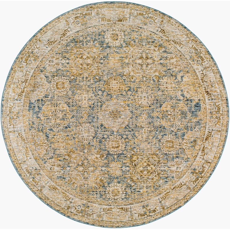 Livabliss Traditional Naila Medallion Area Rug - 5'3" x 5'3" Round - Blue/Olive