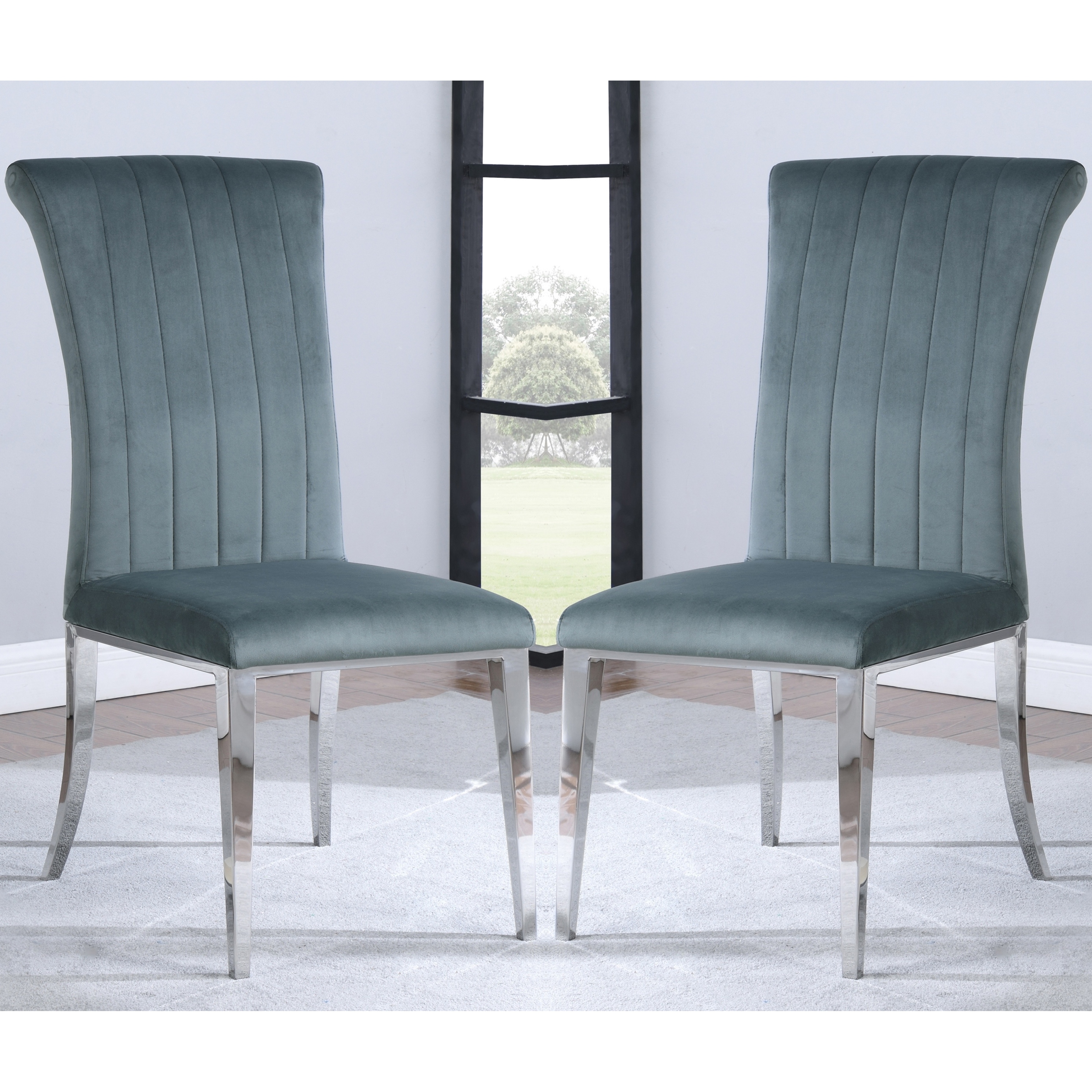 Grey velvet dining chair with chrome legs 2025