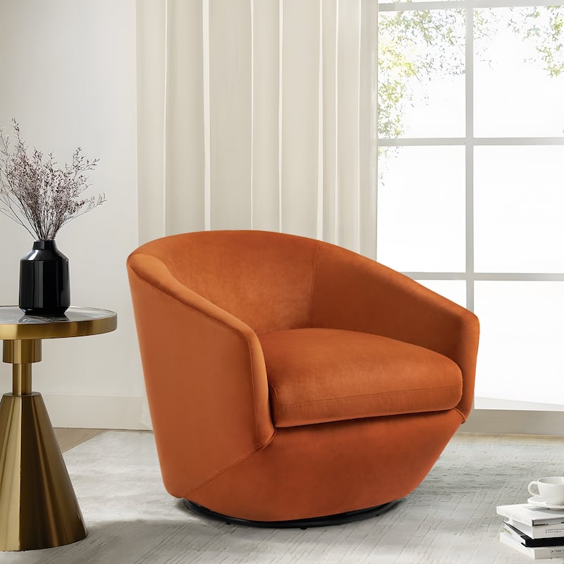 Vegan Leather Upholstered Swivel Barrel Accent Chair