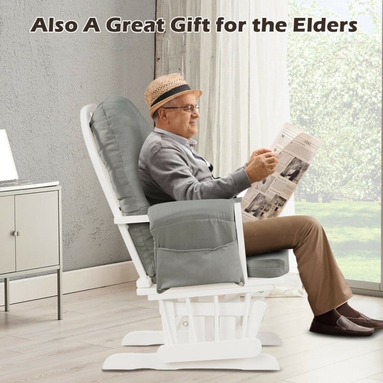 Solid Wood Gliding Chair Set with Storage Pockets and Ottoman for Relaxing - 29.5" x 28.5" x 39.5" (L x W x H)
