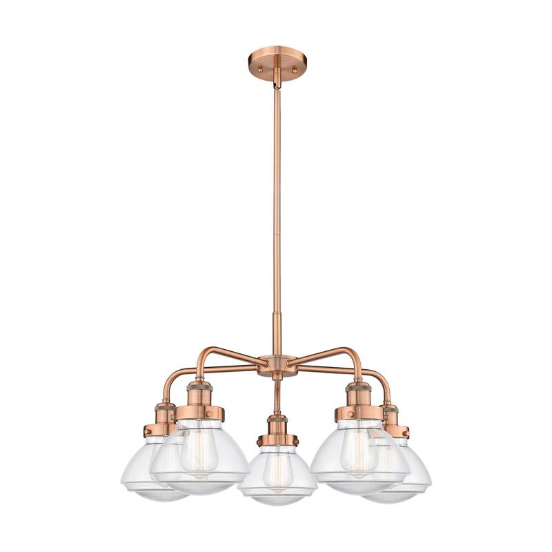 Innovations Lighting Olean - 5 Light 25" Stem Hung Chandelier - Clear/Antique Copper