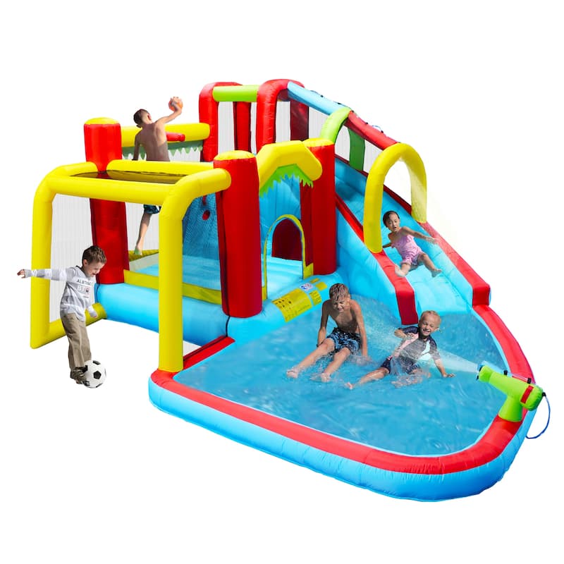 7 in1 Inflatable Slide Water Park Bouncing House Soccer Bouncer - Blue