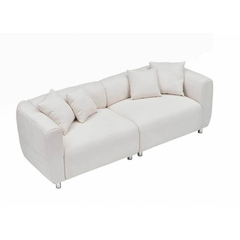 3 Seater Sofa Solid Wood Frame Couch with 4 Pillows