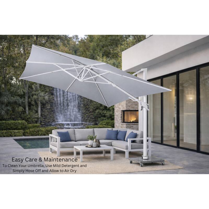 Piola 10 ft. x 13 ft. Rectangle Aluminum Cantilever Tilt Outdoor Parasol Patio Umbrella with Granite Base in Mouse Gray