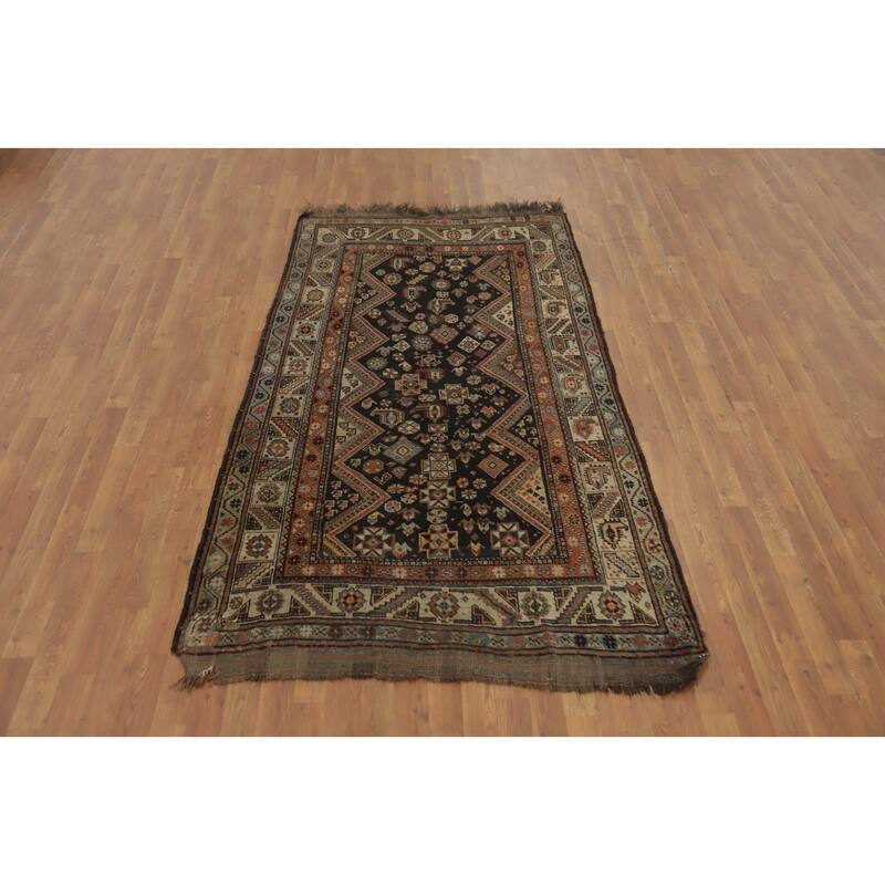 Hand Knotted Oriental 100% Wool Carpet Traditional Tribal Black Shiraz Area Rug - 8' 3'' X 4' 4''