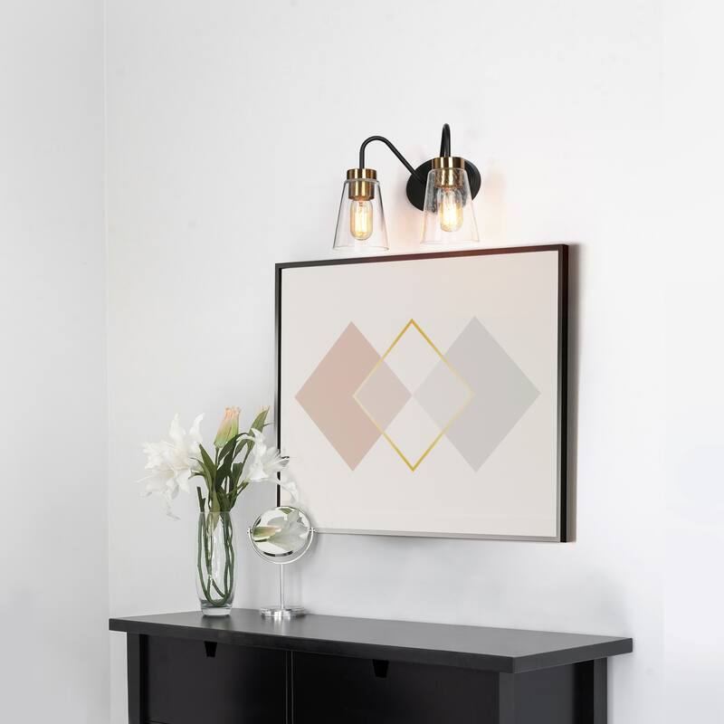 Modern Black Gold Bathroom Vanity Light Wall Sconces with Seeded Glass