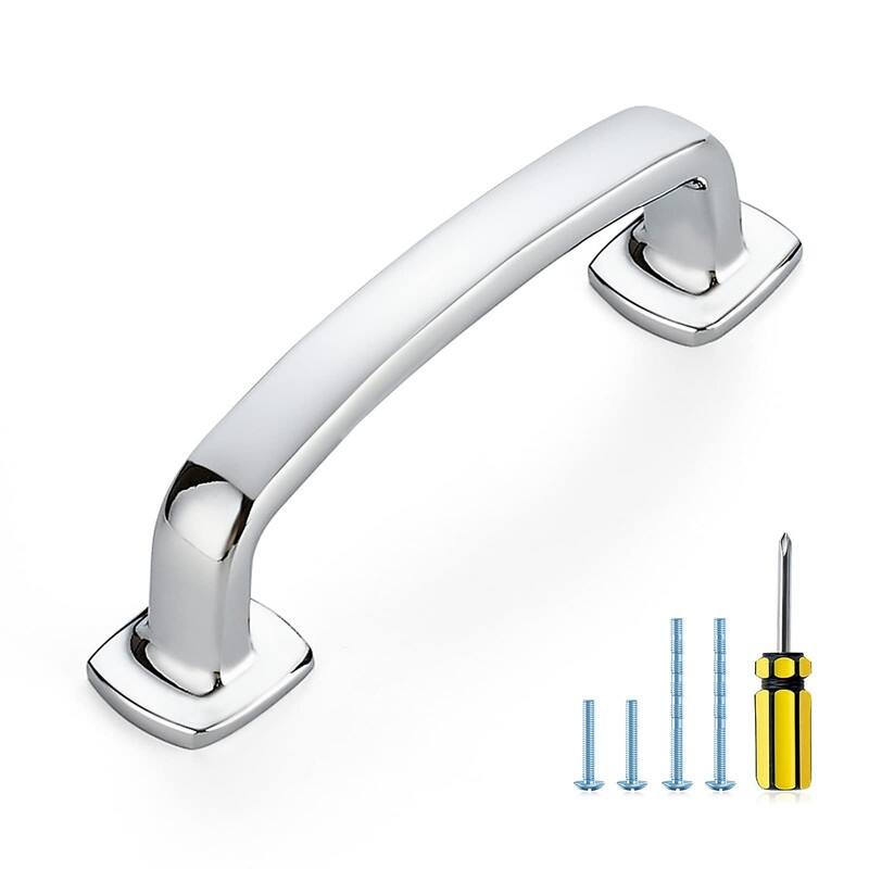 10 Pack Solid 3 Inch Drawer Pulls - 3.75"L x 0.64"W - Polished Chrome