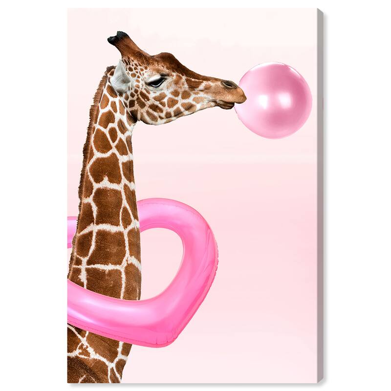 Wynwood Studio Canvas Animals Funky Gum Giraffe Pink and Dark Pink Glam Wall Art Canvas Print