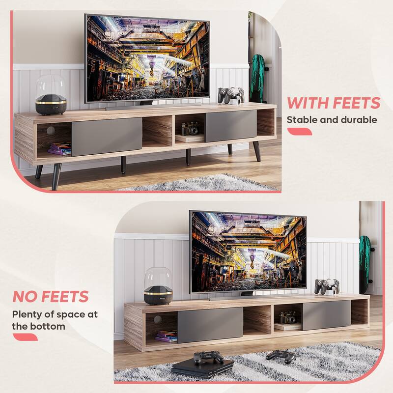 TV Stand for up to 75" TVs with Solid Wood Entertainment Center TV Console Mid-century - 70 inches