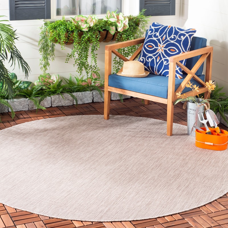 SAFAVIEH Courtyard Consilia Outdoor Waterproof Patio Backyard Rug - 6'7" Round - Light Brown