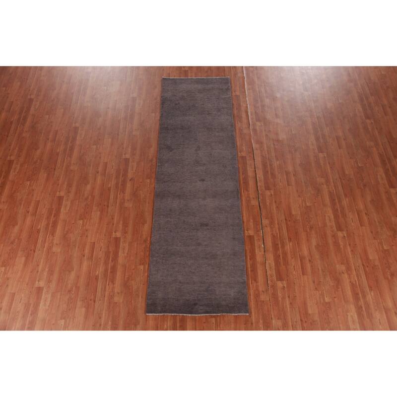 Hand Knotted Oriental 100% Wool Carpet Modern Solid Purples Gabbeh Runner Rug - 10' 2'' X 3' 0''