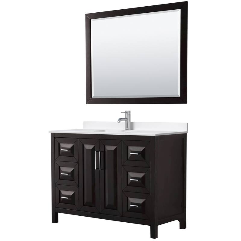 Daria 48-inch Single Vanity, Single Hole Quartz Top, 46-inch Mirror - Dark Espresso, Chrome Trim, White Quartz Top