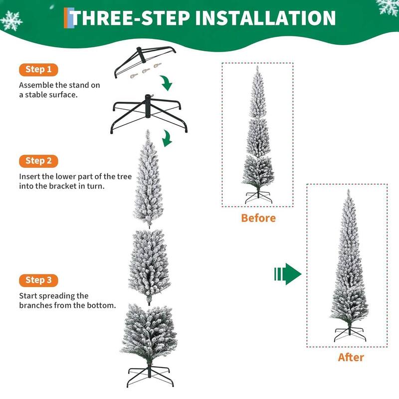 Snow Flocked Christmas Tree with Sturdy Metal Stand for Home, Office, Party Decoration