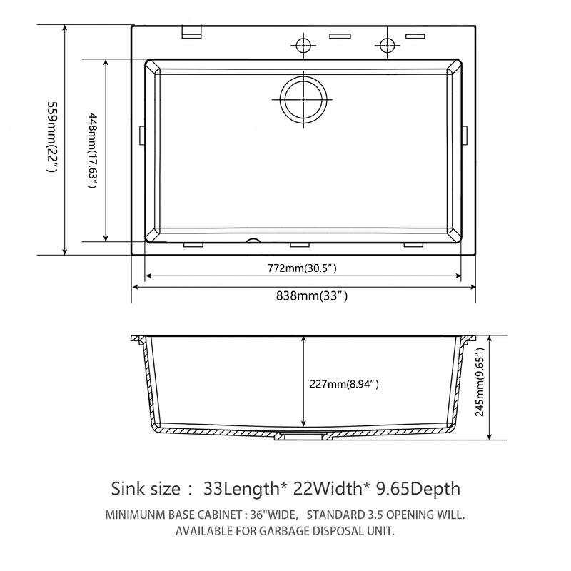 33x22" Granite Composite Drop-in Kitchen Sink