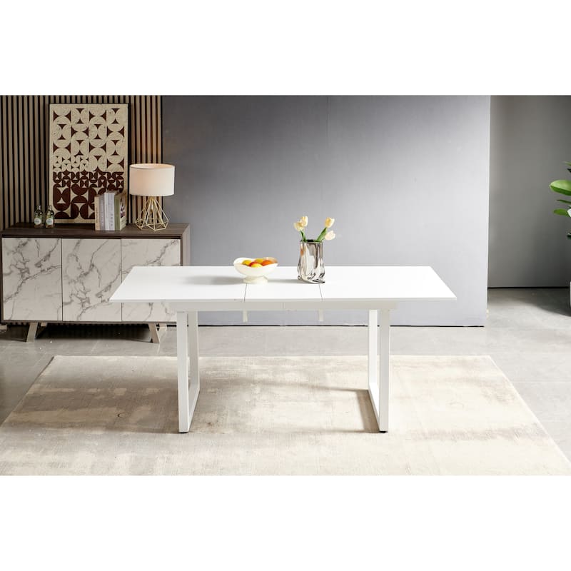 Modern Extendable Square Dining Table for 6-8 Person, Kitchen Table with Metal Legs, Wooden Dining Table for Living Room