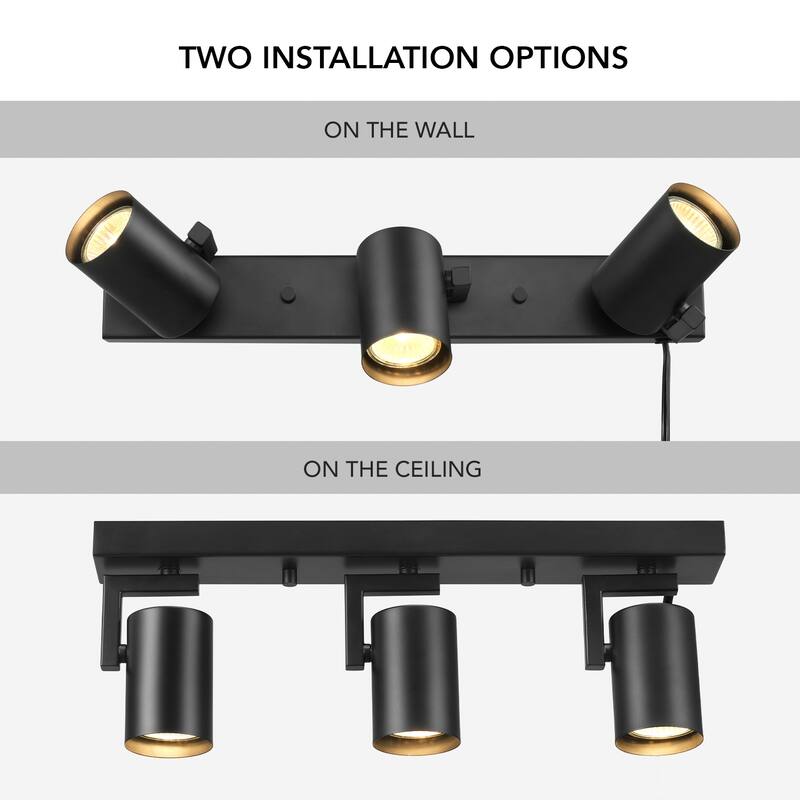 17" 3-Light Matte Black Plug-In Track Lighting with 15 Foot Cord and Pivoting Track Heads - 2.38"
