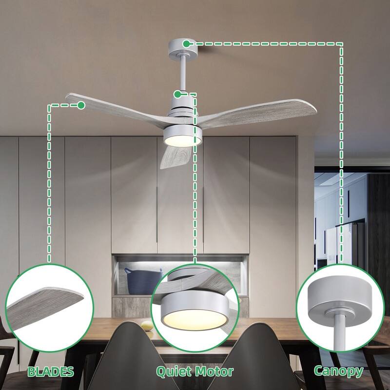 48/52 in. Modern Ceiling Fans with LED Light,Quiet/Reversible DC Motor, Flush Mount or Downrod, in White/Silver/Black