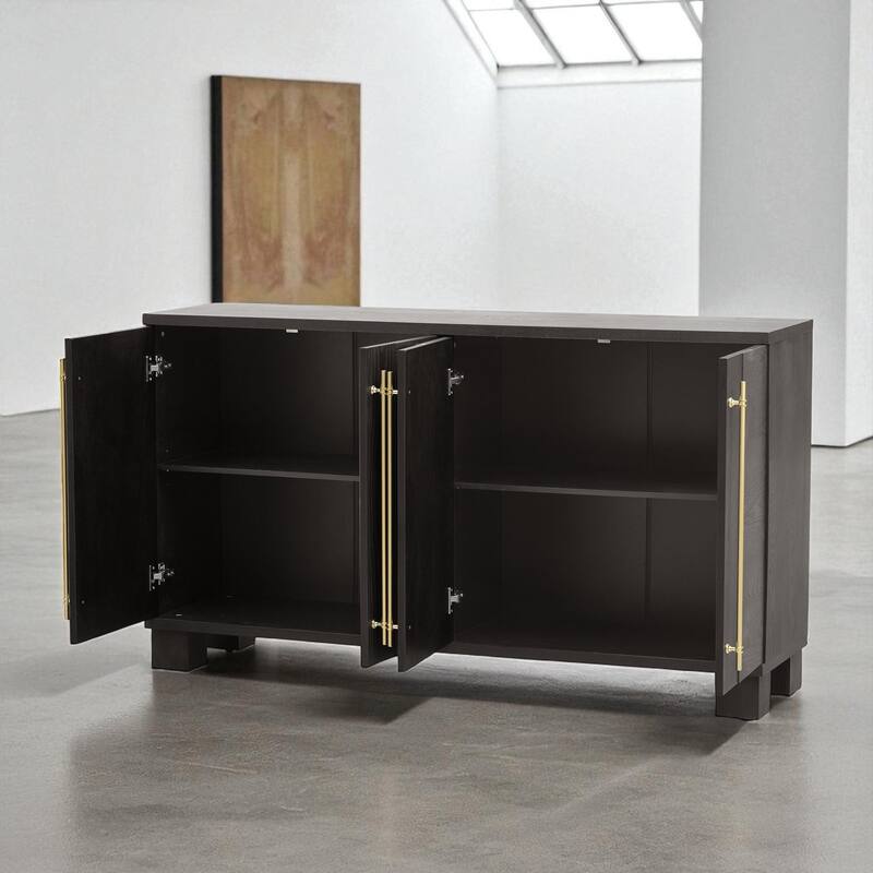 Traditional Wood Sideboard Buffet Cabinet with Adjustable Shelves and Gold Handles for Kitchen and Dining Room