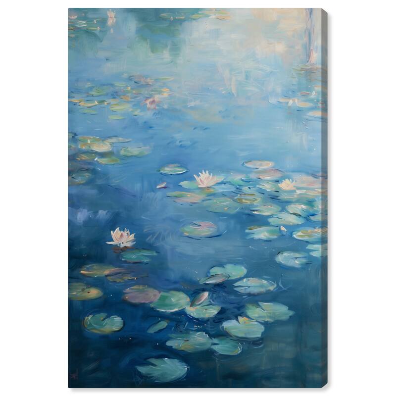 Art Remedy Lilypads In Blues Gallery Wrapped Impressionism 1 Piece Canvas Wall Art /Monet And Van Gogh Inspired Art - 30 x 45