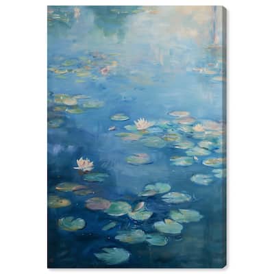 Art Remedy Lilypads In Blues Gallery Wrapped Impressionism 1 Piece Canvas Wall Art /Monet And Van Gogh Inspired Art