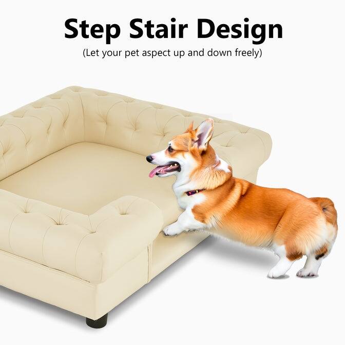 MCombo Pet Sofa Bed with Small Stairs, Faux Leather 6321 - 38.2" x 30.3"