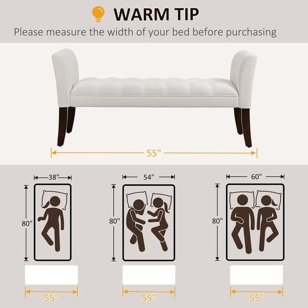 dimension image slide 3 of 8, HOMCOM End of Bed Bench with Button Tufted Design, Upholstered Bench