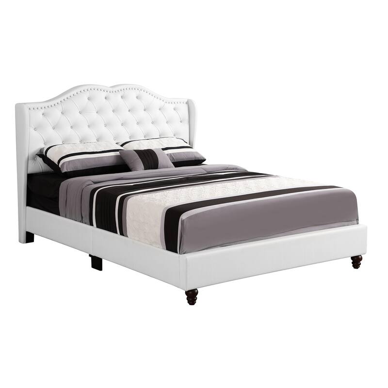 White Tufted Panel Bed - Jewel Wingback Headboard & Wood Frame - Requires Box Spring