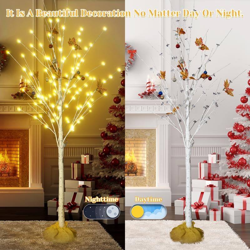 Grondin 3 Pieces Pre-Lit Christmas Lighted Artificial Birch Tree, 4FT 5FT 6FT White Lighted Birch Tree Set of 3