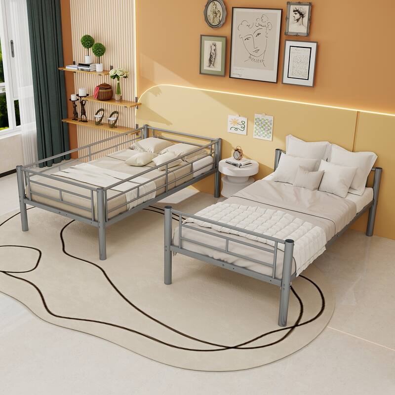 GDFStudio - Twin Over Twin Metal Convertible Bunk Bed Frame