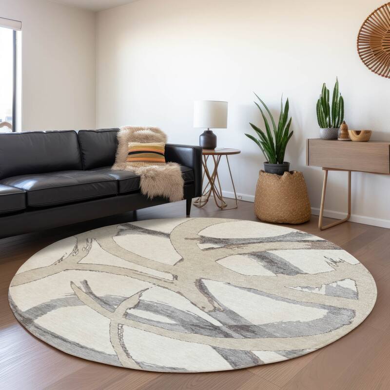 Machine Washable Indoor/ Outdoor Abstract Contemporary Chantille Rug