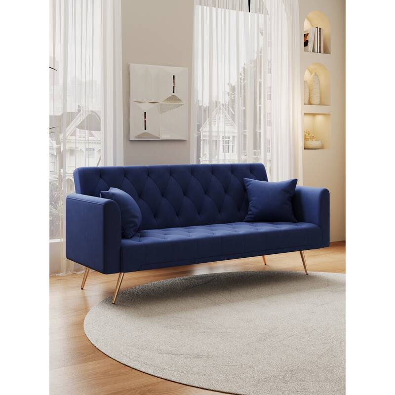 71" Velvet Love Seat Couches, Adjustable Backrest Sofa Bed with 2 Pillow