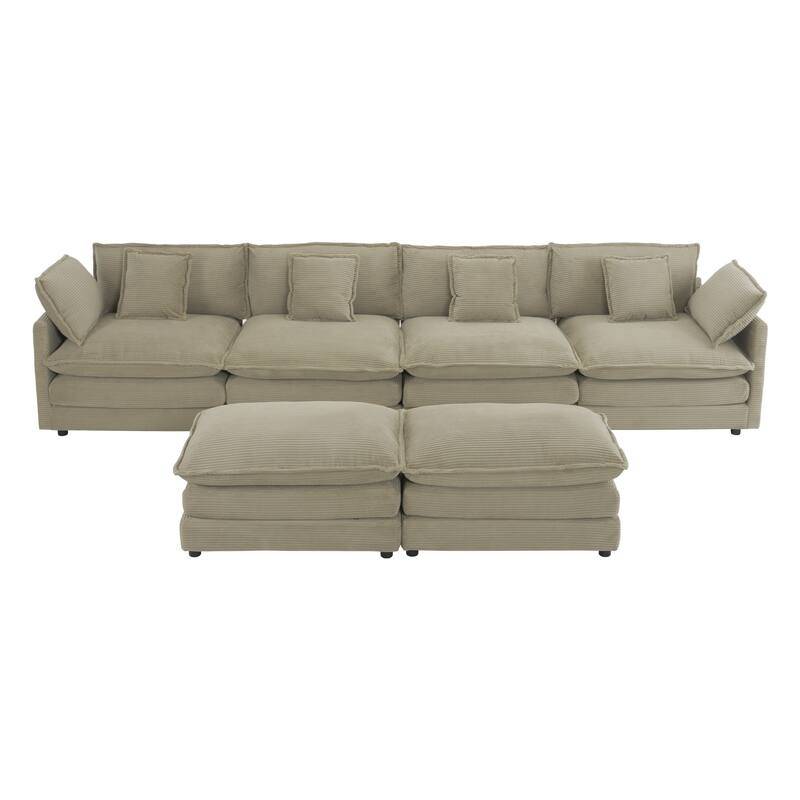 149.6" Corduroy Upholstered U-Shaped Modular Sectional Sofa with Side Storage Pockets