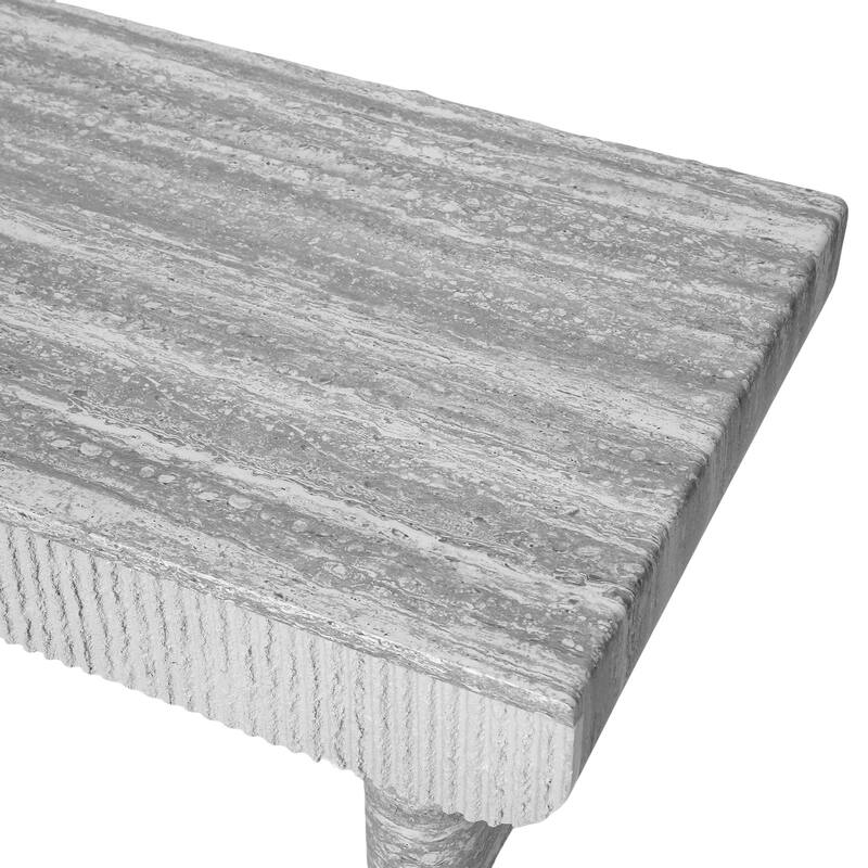 Coffee Table with Grey Wood Texture Tabletop, Mid Century Modern Coffee Table with Fluted Drawer, for Living Room, Office